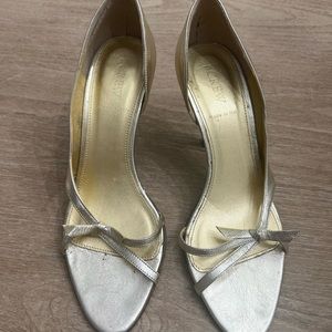 J. Crew gold metallic leather open toe pumps size 8.5
